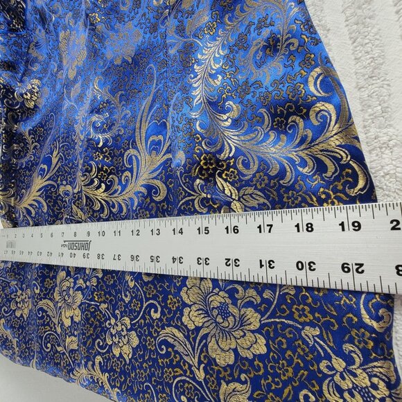 Hongdu Chinese Traditional Style Evening Dress Blue/Gold Floral High Slit - Picture 8 of 10
